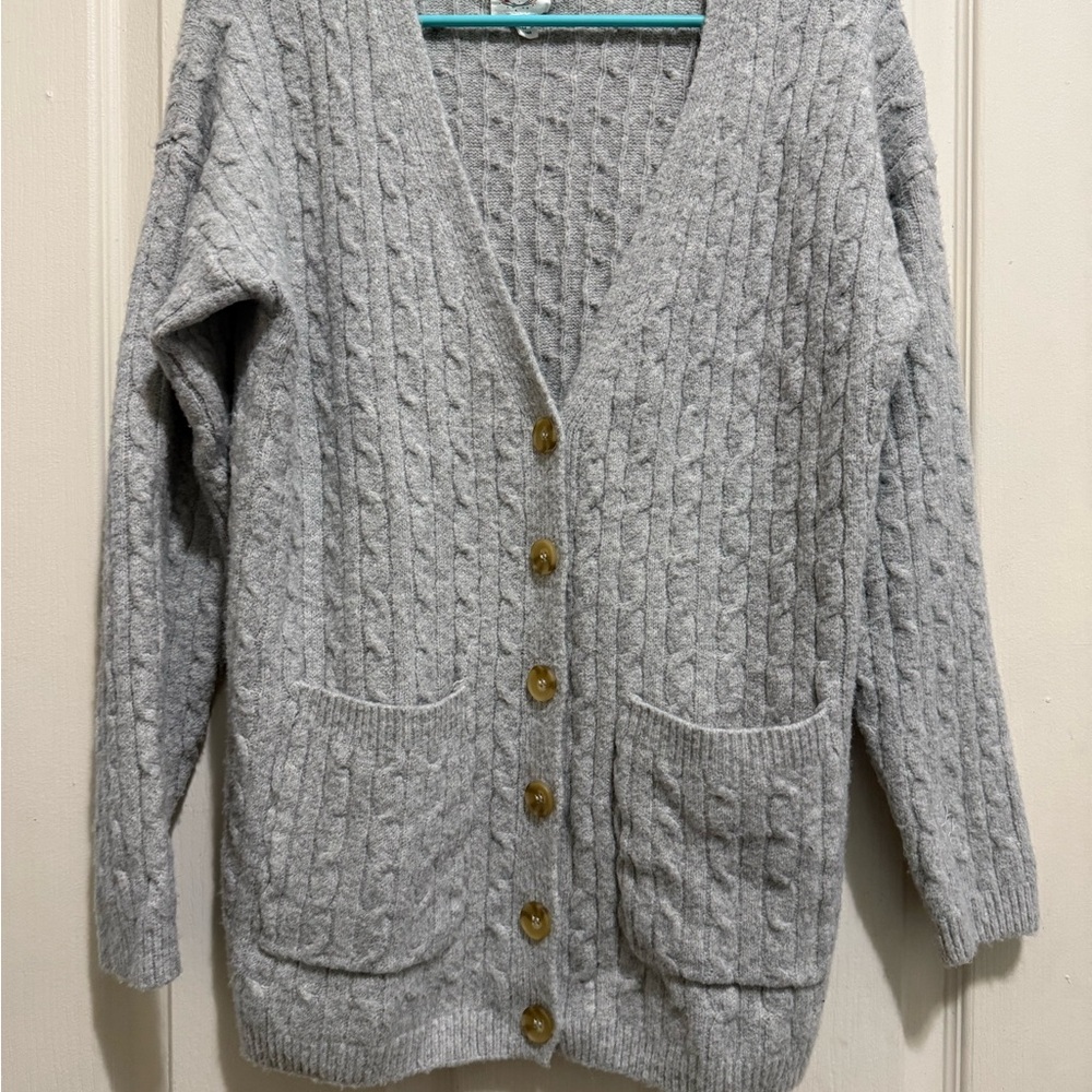Hippie Rose Cozy Gray Cable Knit Cardigan